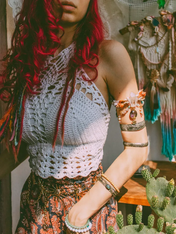 Mermaid Choker "Breathe" made with shells, golden butterflies and clear quartz crystals. Bohemian jewelry for festivals, weddings, proms. Whimsical hippie necklace.