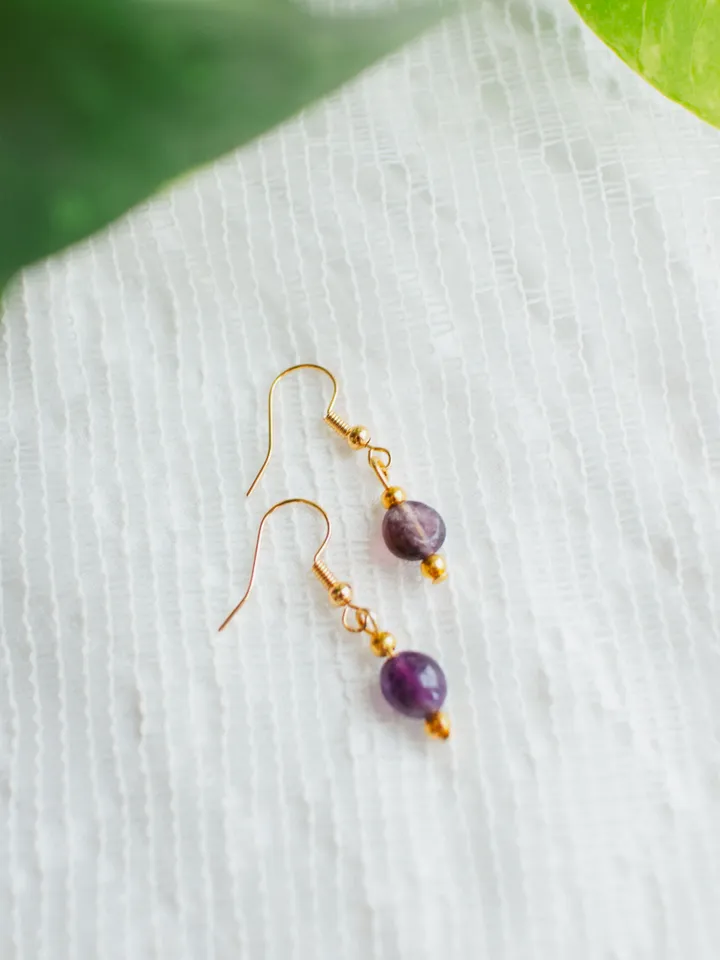 Amethyst earrings Moonlight Serenity. Minimalistic gold-toned jewelry. Maylina Soul