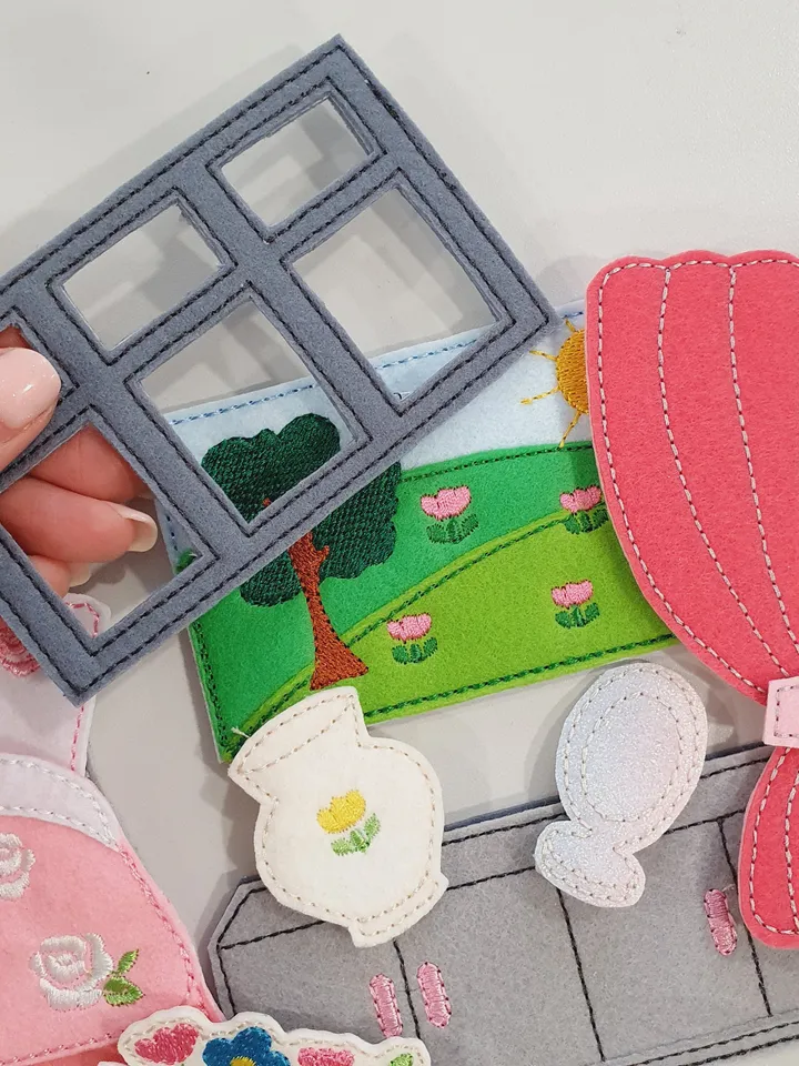 ITH Dollhouse Furniture Embroidery Design Set, Felt Miniature Bed Shelf Window Dresser Pattern, Digital File