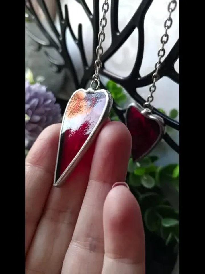 Heart stained glass earrings, st Valentine valentines kawaii earrings - Love dangle tiffany earrings