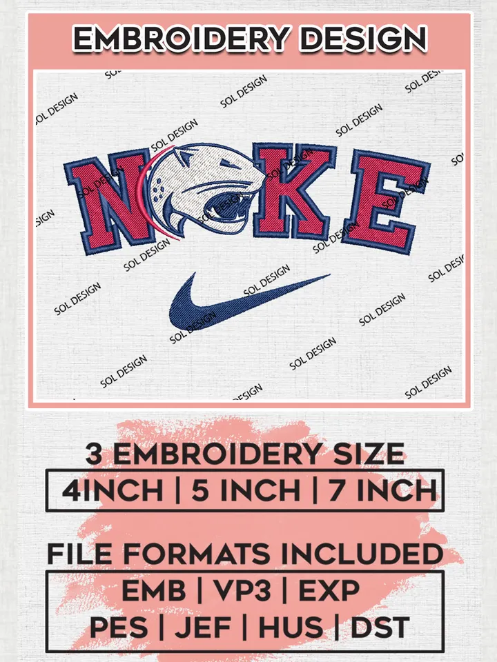 Nike South Alabama Jaguars Machine Embroidery Design, NCAA South Alabama Jaguars Embroidery Design files, NCAA Embroidery Designs, NCAA Machine Embroidery Designs, Digital Download