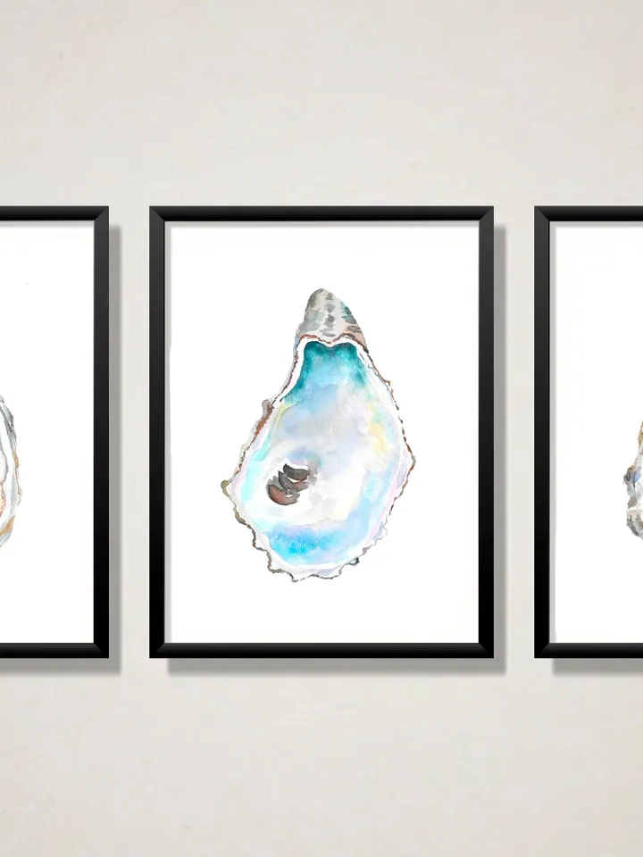 Oyster Print Set ,Watercolor Oyster, Oyster Painting, Oyster 3 Piece Set, Seaside Decor,Seaside Art Poster,Oyster Shell Art, Ocean Art Print
