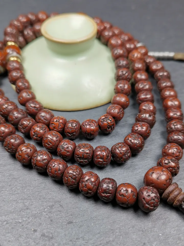 Gandhanra Old Tibetan Rosary Beads,9mm Rudraksha Beads Mala Necklace,Prayer Beads, Circumference 90cm