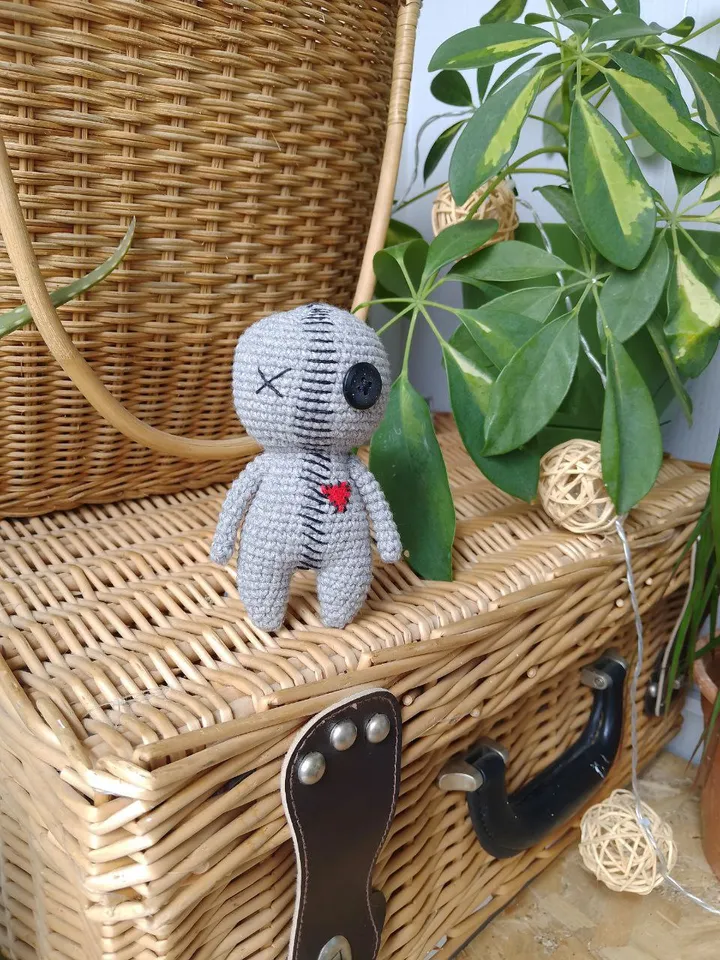 Creepy miniature voodoo doll with heart. Mini doll best gift for Valentine's day. Voodoo Doll Zombie gothic