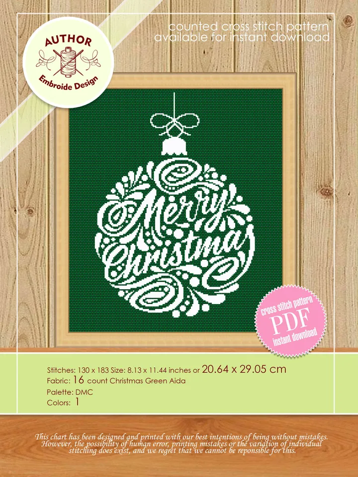 Christmas ball cross stitch pattern download PDF Christmas ornament cross stitch chart Holiday hand embroidery PDF, DIY Christmas decor #N14