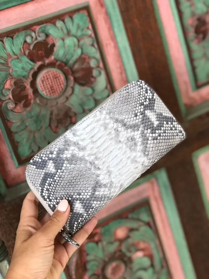 Genuine Python Skin Wallet | Money Wallet Genuine Leather Big Unisex | Python Leather Wallet Organizer Gray Woman | Money Documents Holder