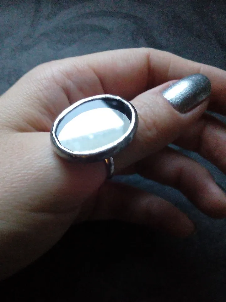 Mirror oval ring, Halloween ring, witchy aesthetic, tin soldered glass ring, stained glass ring, protection ring
