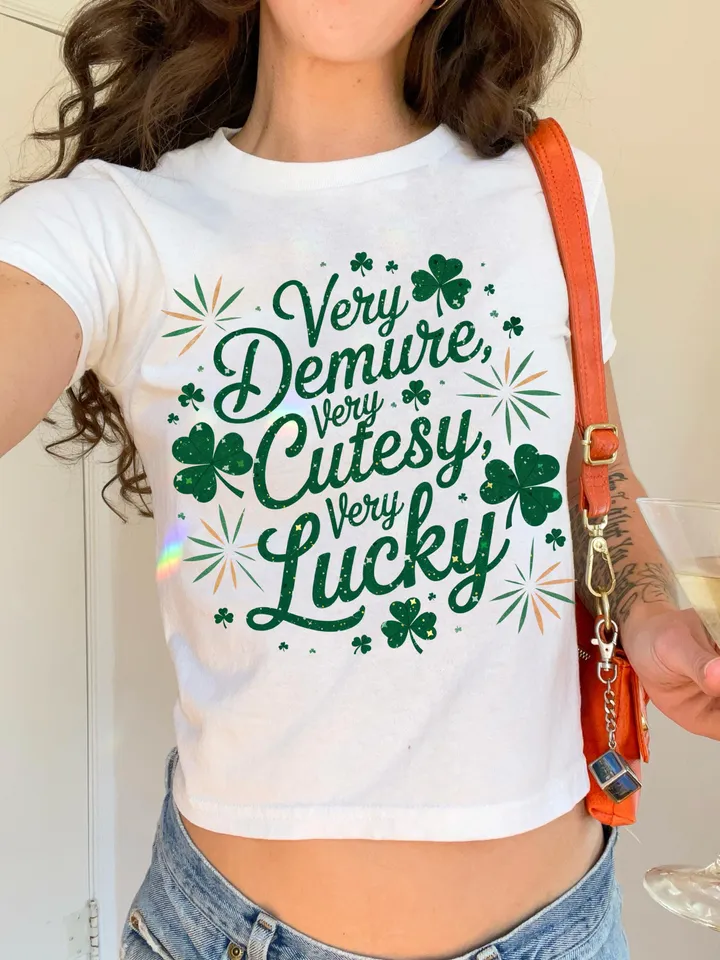 Very Demure Very Lucky Png, Glitter St Patrick's Day Coquette PNG, St Patty's Day Very Cutesy png, Lucky Shamrock PNG, Irish Png