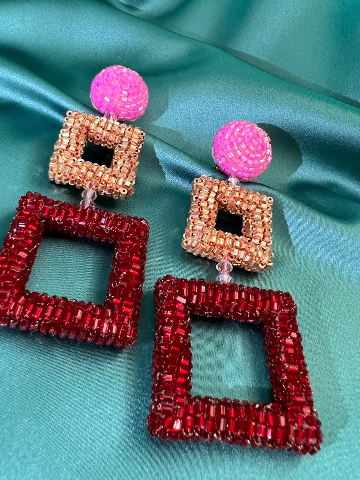 Double Squared Beaded Earrings