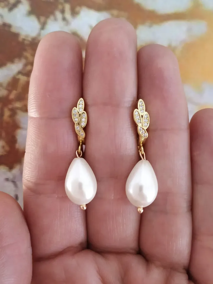 Pearl Rose Gold Boho Wedding Earrings, CZ Boho Bridal Earrings, Statement Wedding Jewelry, Pearl Wedding Jewelry, Gold Teardrop Earrings