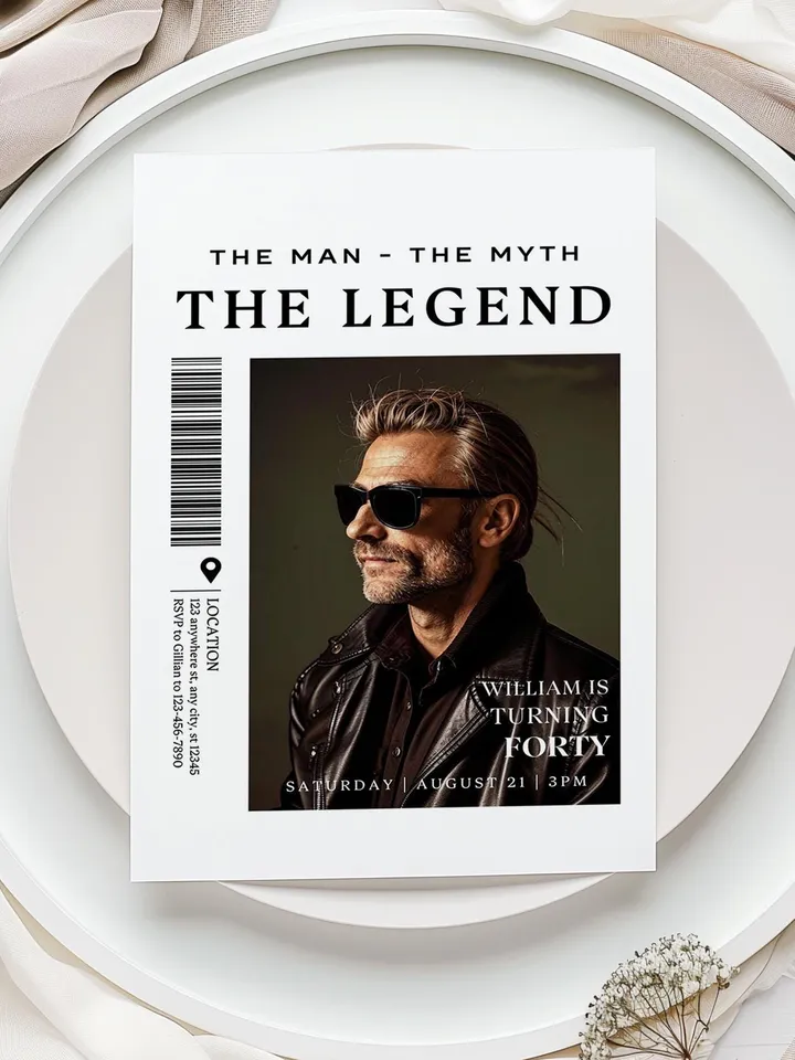 The Man The Myth The Legend 40th Birthday Invitation, FORTY, Editable Printable, 40th Party Text Invite, Instant Download, Canva Template
