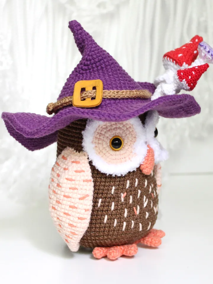 Owl crochet pattern PDF in English Amigurumi owl witch hat Halloween decor crochet tutorial