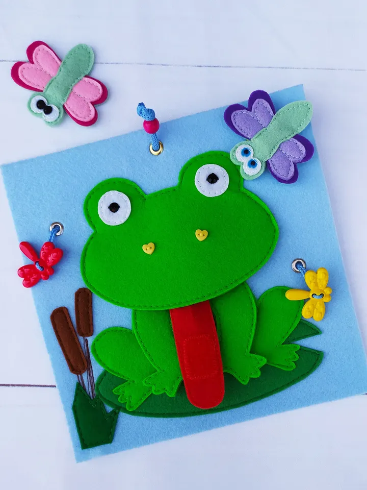 Hippo & Frog Quiet book Pattern pdf , Felt book pattern svg, Soft sensory book template, Busy book sewing ideas for kids 2, 3, 4 year old