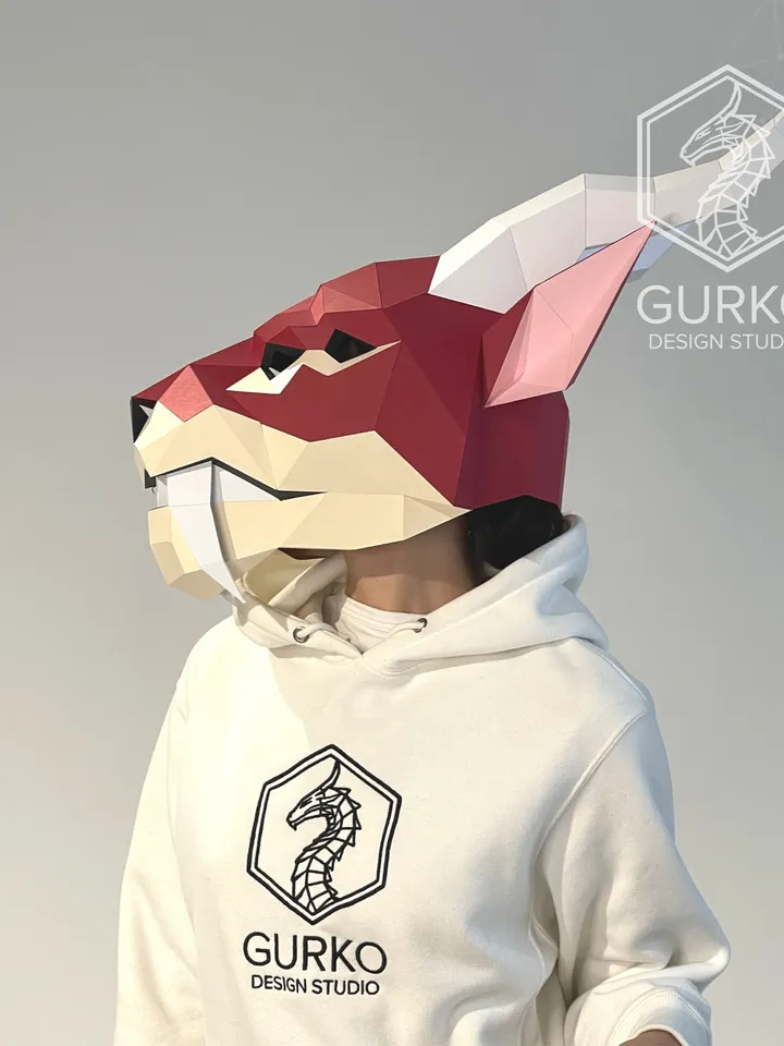 Chimera Mask Papercraft, Digital Template, PDF Download, Gurko, 3D Low Poly Animal Mask, DIY Origami, Pepakura, Paper Mask, DIY Costume
