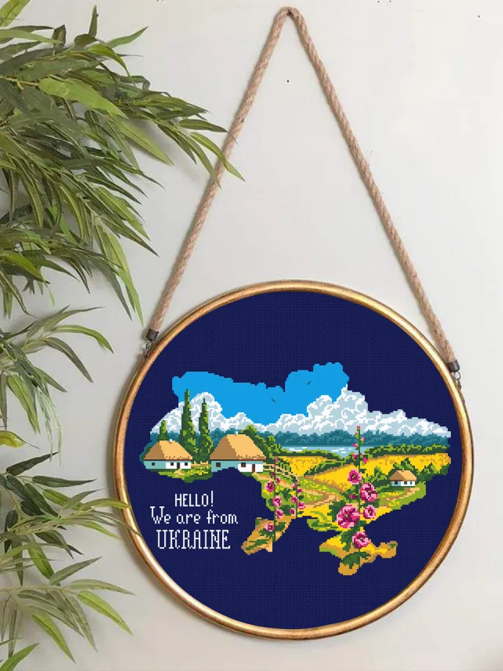 Ukraine map cross stitch pattern PDF Nature cross stitch sampler Ukraine digital downloads Summer landscape xstitch chart from Ukraine #L25