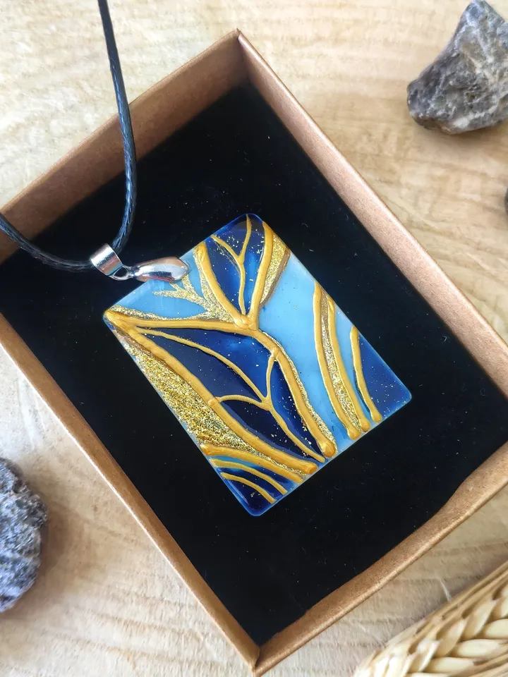Pearl pendant necklace: Leaf on the steam abstract art painted on pendant • aesthetic trendy necklace • gift for art lover • nature beauty
