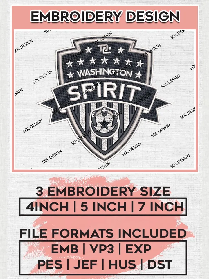 NWSL Washington Spirit Logo Embroidery Designs, NWSL Washington Spirit Machine Embroidery Design, Football Team Logo Embroidery Files, NWSL Team, 3 sizes, Machine embroidery Files, Digital Download