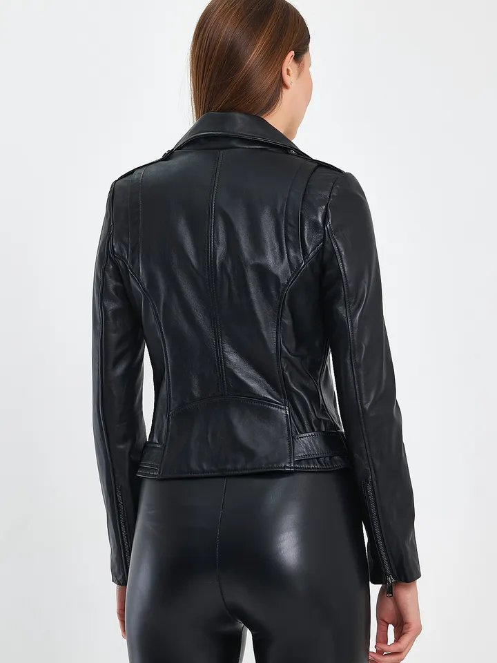 Women Biker Black Leather Jacket