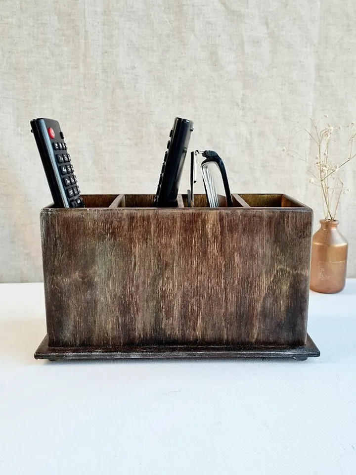 Farmhouse remote holder Remote control holder with grey felt bottom inside