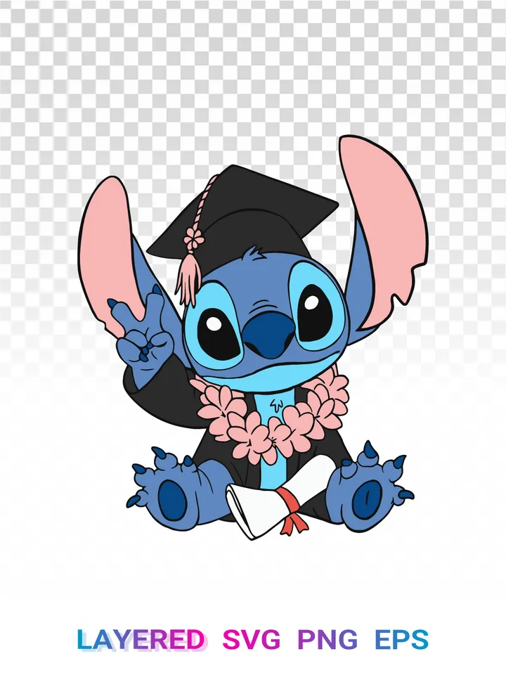 Stitch Graduation PNG, Disney SVG Clipart, Lilo Stitch