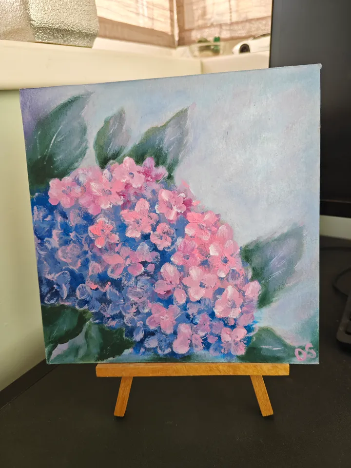 Hydrangea Original Painting Floral Original Art Flowers Modern Artwork Bright Hydrangea Wall Art Oil Painting 8 x 8 inches by Olga SokolovaArt