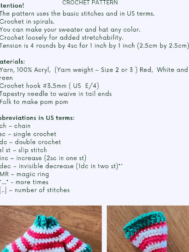 Sweater and Hat Crochet Pattern: Christmas Elf on The Shelf Holiday outfit and video tutorial