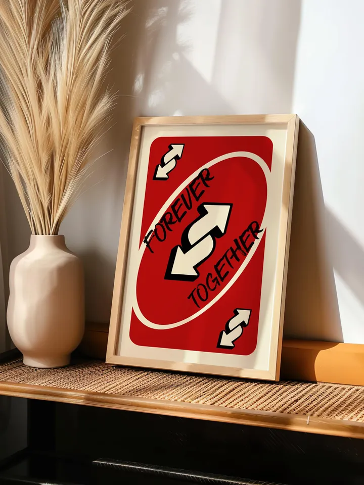 Forever Together play Reverse Card Wall Art Funny Meme Poster Digital Download Red Black Typography Pop Culture Print Game Room Meme Decor