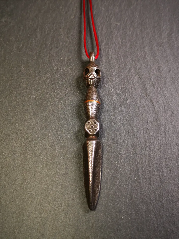 Gandhanra Handmade Skull Phurba Amulet,Kila - Dorje Phurba,Tibetan Budhist Ritual Implement Pendant,Made of Cold Iron,4.0"