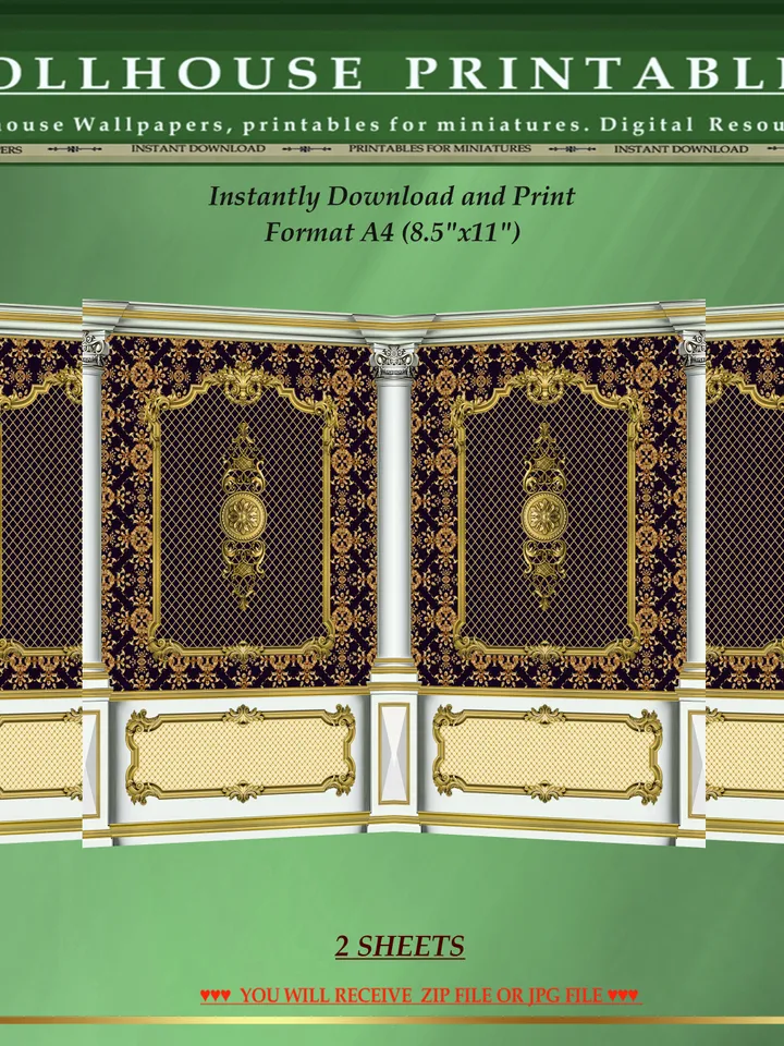 Wallpapers- Set 17-v10 | Printables for Dollhouses and Unique Miniature Projects | Digital Downloads | in Scale 1/12th