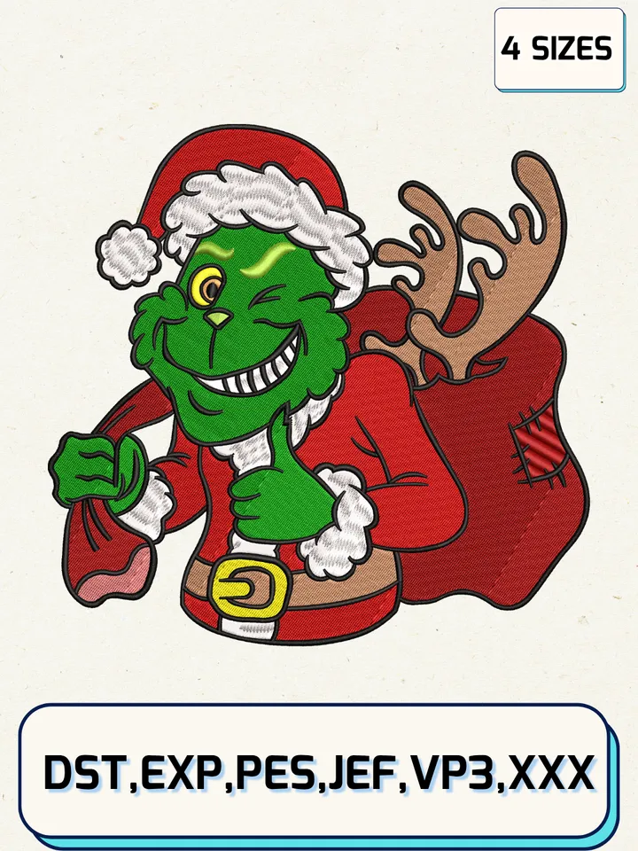 Santa Grinch Funny Embroidery Design,Christmas Embroidery Designs,Machine Embroidery Files,Grinch Embroidery Design,4 Sizes