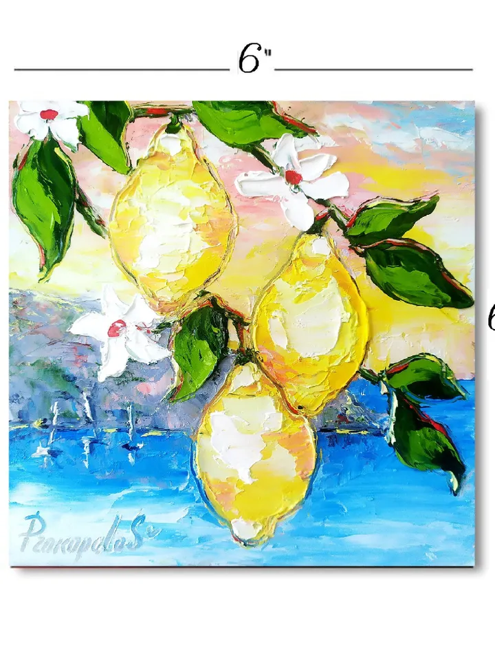Lemon Painting Italy Original Art Coastal Painting Impasto Oil Painting Seascape Painting Italy Wall Art ArtProkopaloSv