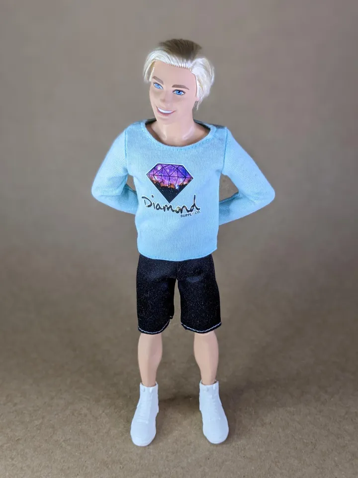 Blue printed long-sleeve T-shirt for 12-inch fashion male dolls