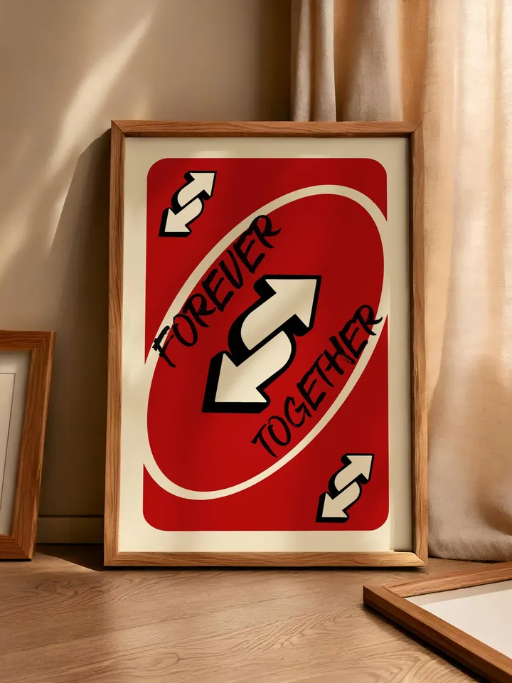 Forever Together play Reverse Card Wall Art Funny Meme Poster Digital Download Red Black Typography Pop Culture Print Game Room Meme Decor