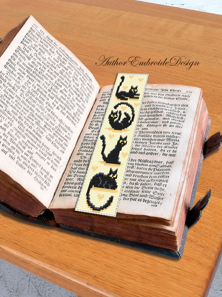 Cat bookmark cross stitch pattern download PDF Love cats cross stitch chart, Funny bookmark digital pattern PDF, Black cat embroidery #B320