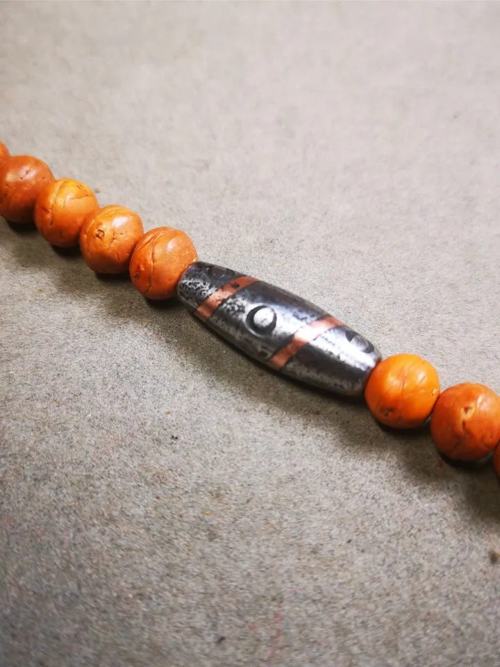 Gandhanra Handmade Tibetan Mala Spacer Beads,Cold Iron Stripe Dzi Marker Beads for Prayer Beads Necklace Accessories