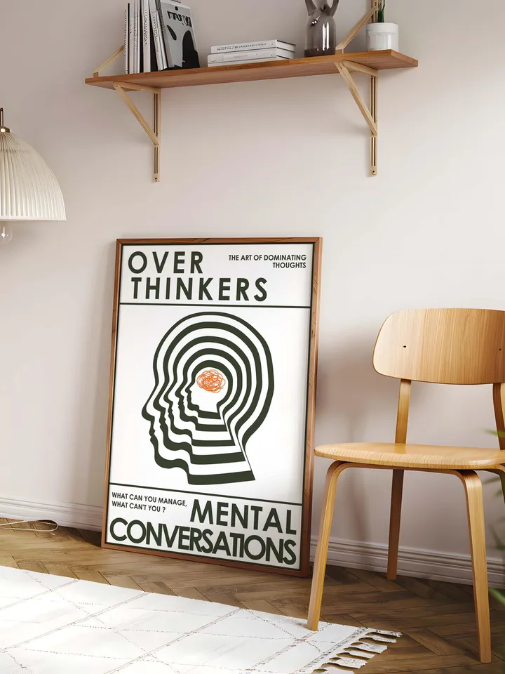 Overthinkers Wall Art Digital Print Retro Style Creativity Poster Eclectic Printable Artwork Trendy Room Decor Instant Download Green White