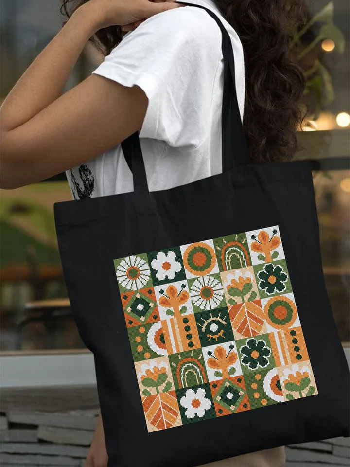 Floral boho cross stitch pattern PDF download Scandinavian folk cross stitch chart for beginner, Abstract flowers pattern digital PDF #P49