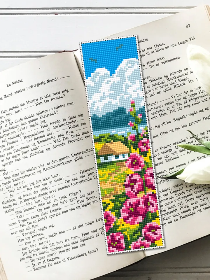 Nature bookmark cross stitch pattern download PDF Modern handmade bookmark digital Ukraine village cross stitch chart, Book lover gift #B105