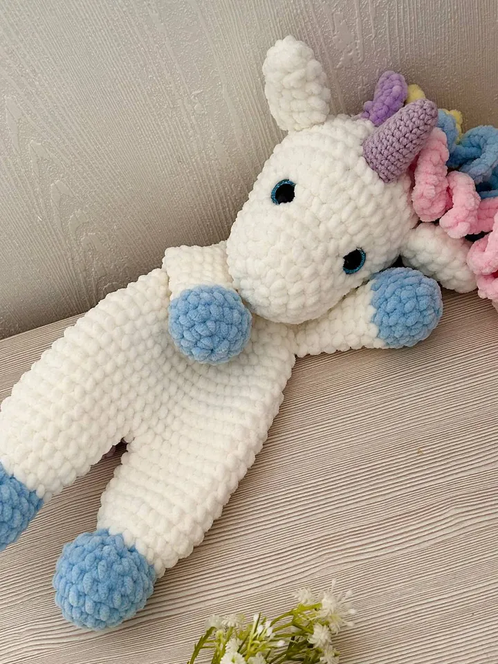 Crochet unicorn snuggler pattern Amigurumi unicorn lovey pattern Crochet cuddle toy tutorial