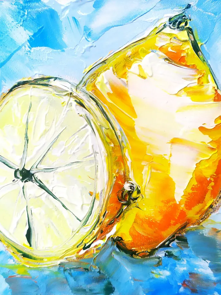 Lemons Painting Fruit Original Art Citrus Oil Impasto Artwork Small Home Wall Art 4 by 4 by ArtProkopaloSv