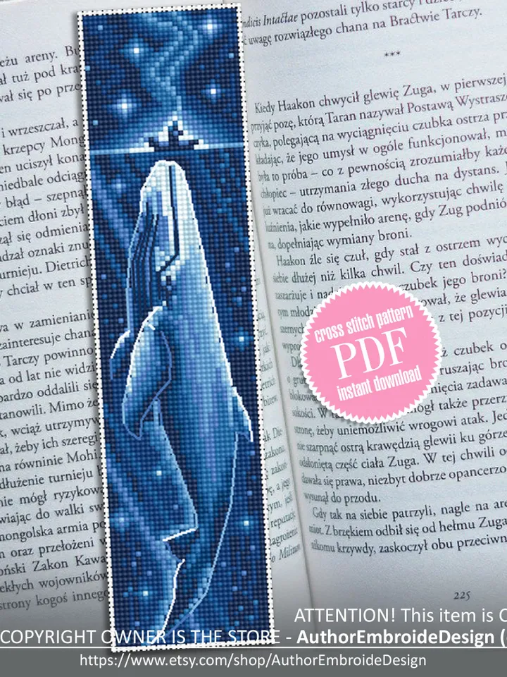 Ocean bookmark set cross stitch pattern download PDF Blue whale cross stitch, Kraken cross stitch Sea monster Handmade bookmark digital #B86