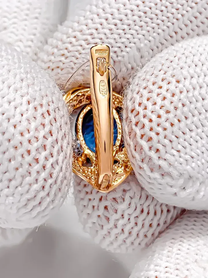 Earrings made of 925 silver (585 gold plated) with tanzanite and white cubic zirconia