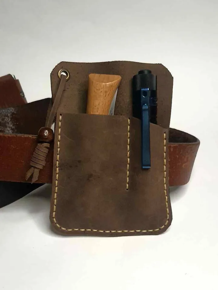 Folding Knife Leather Sheath Organizer EDC Tools flash light fast&easy, pdf pattern sheath, knife sheath, victorinnox, openil, olight