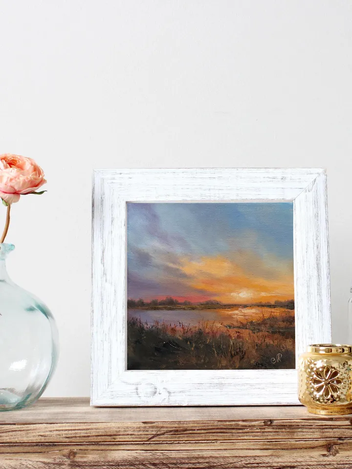 Sunset Oil Painting Original Art Sunset Landscape Painting