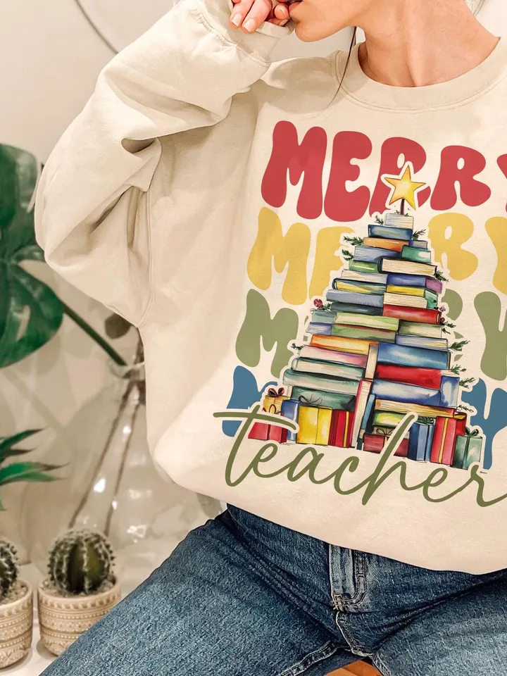 Merry teacher PNG, Teacher christmas PNG, Teacher SweaterShirts, Christmas Gifts, Merry Christmas Png, Sublimation Design Digital Download