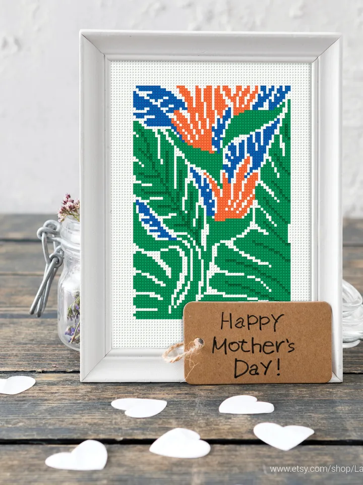 Bundle of 4 mini contemporary Plants Cross stitch patterns Flower Abstract floral beginner counted modern chart DIY embroider instant PDF
