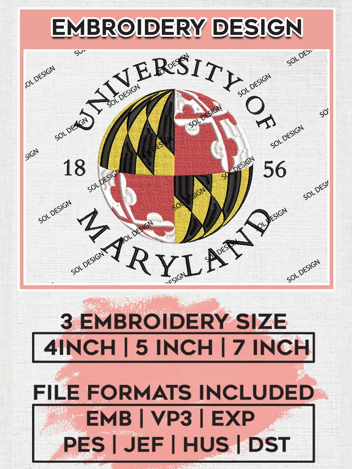NCAA Maryland Uni.versity Est Team Logo Embroidery Design Files, NCAA Maryland Terrapins Machine Embroidery, NCAA Teams, 3 sizes, NCAA Machine embroidery designs, Digital Download