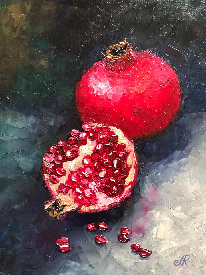 Fruits Original Painting Pomegranate Wall Art Kitchen Oil Still life