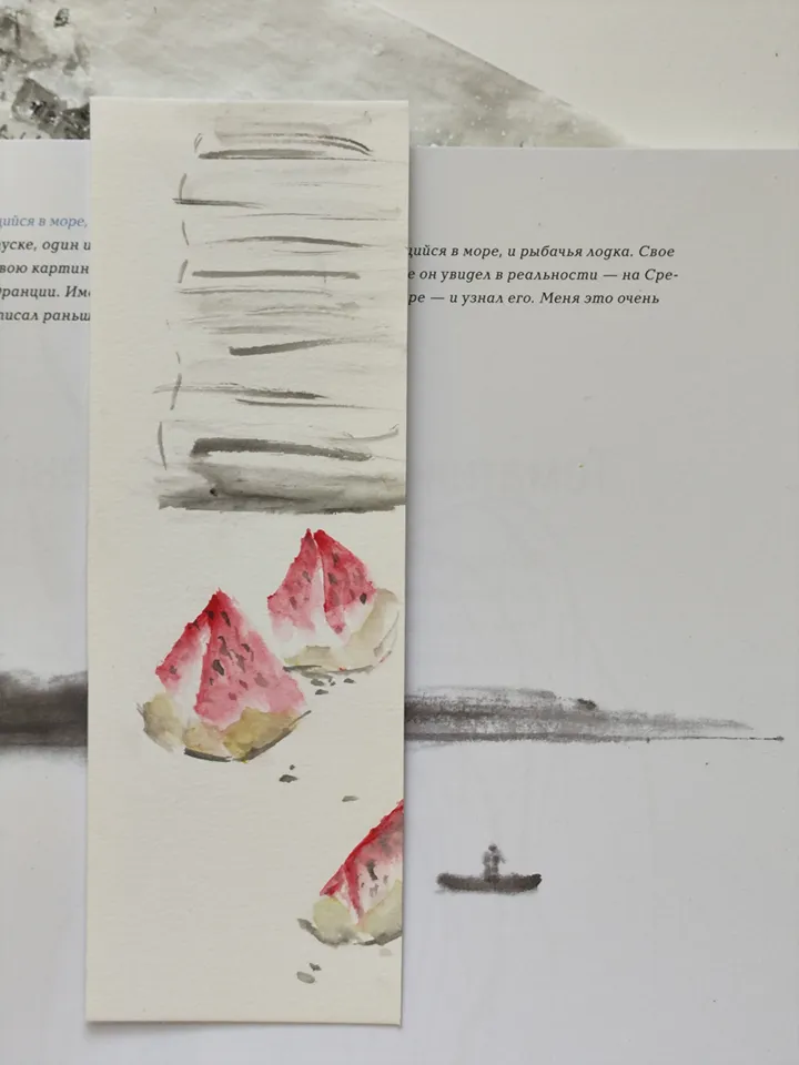 Handpainted bookmark.Watermelon.Original art