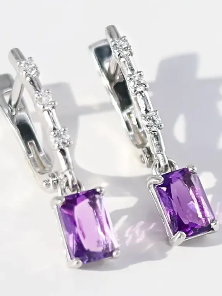 Earrings with amethyst natural silver, 925 sample